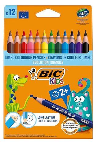 Цветни моливи BIC Kids EVOLUTION Triangle JUMBO,12 цвята