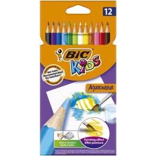 Цветни акварелни моливи BIC KIDS AQUACOULEUR, 12 цвята