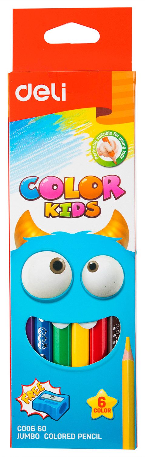 Цветни моливи Deli Color Kids EC00660, 6 цвята + острилка