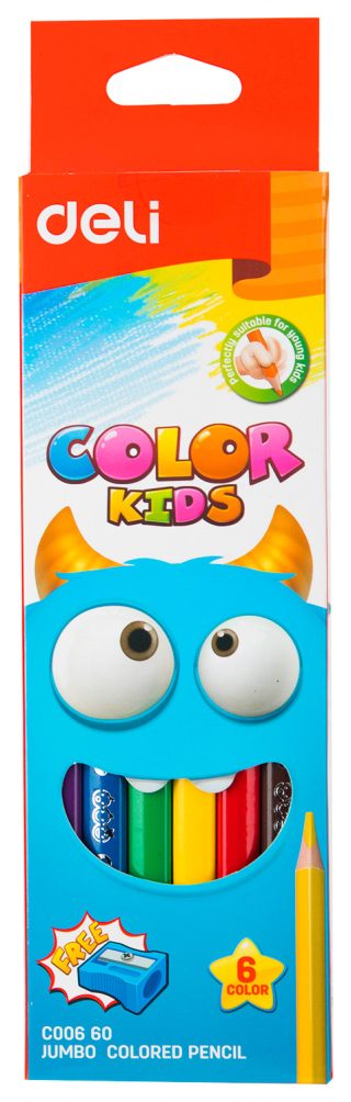 Цветни моливи Deli Color Kids EC00660, 6 цвята + острилка