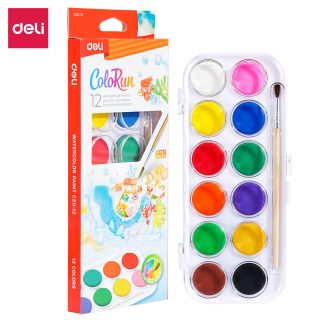 Водни бои Deli Colorun, 12 цвята + четка, ф28 mm