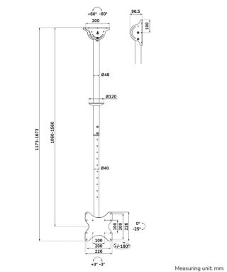 Таванна стойка Neomounts Flat Screen Ceiling Mount (Height: 106-156 cm)