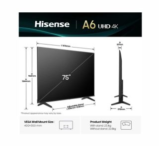 Телевизор Hisense 75" A6Q, 4K Ultra HD 3840x2160