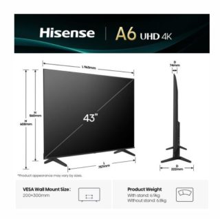 Телевизор Hisense 43" A6Q, 4K Ultra HD 3840x2160, DLED