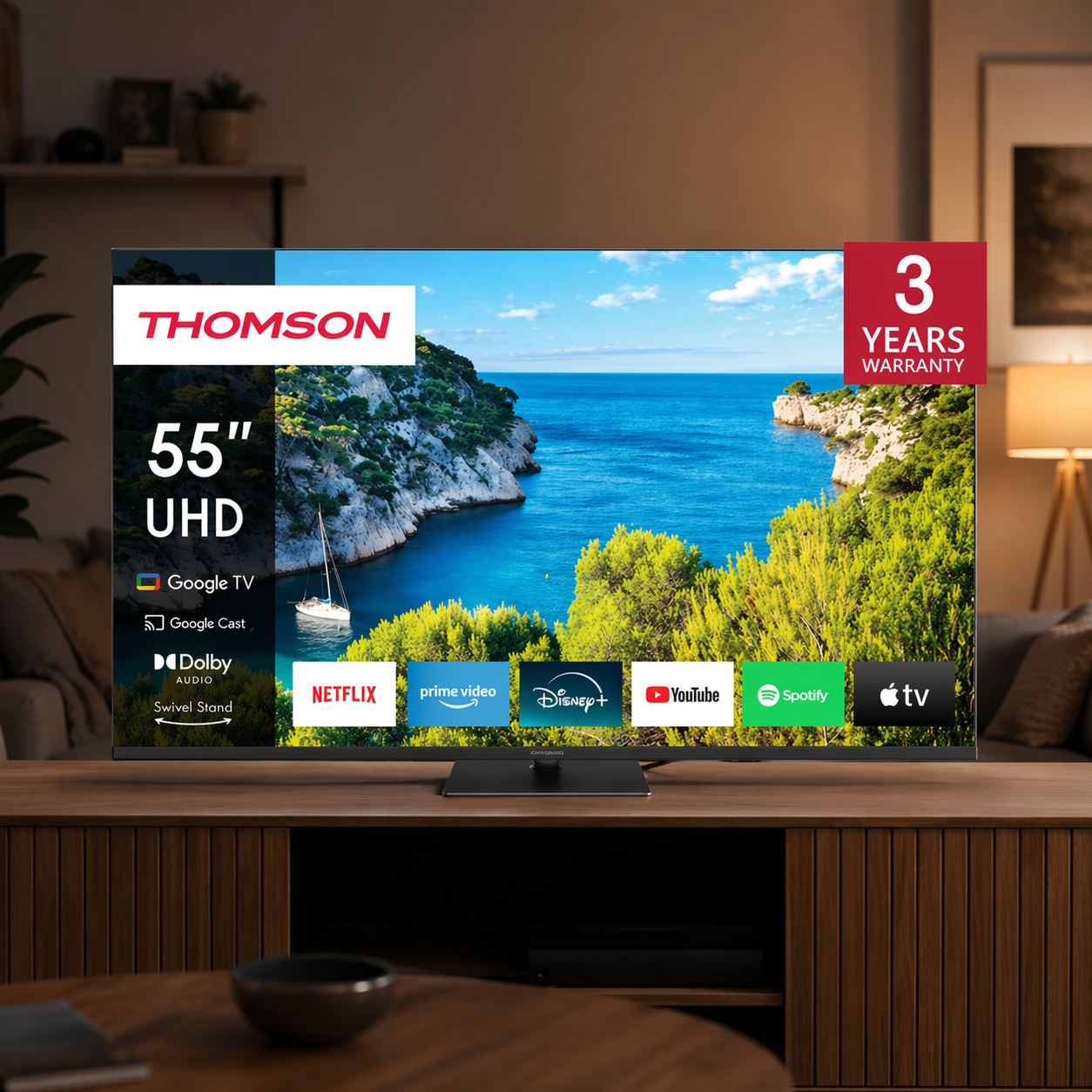 Телевизор Thomson Smart UHD TV 55" Google TV, 3840 x 2160