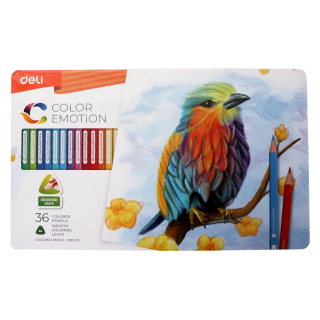 Цветни моливи DELI Color Emotion, метална кутия, 36 цвята