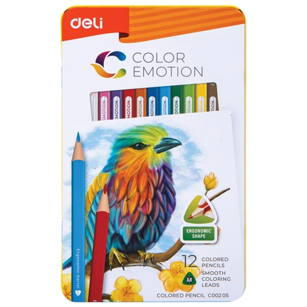 Цветни моливи DELI Color Emotion, метална кутия, 12 цвята