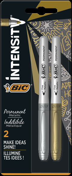 Комплект перманентни маркери BIC Intensity, объл връх 1.8 мм, сребърен и златен