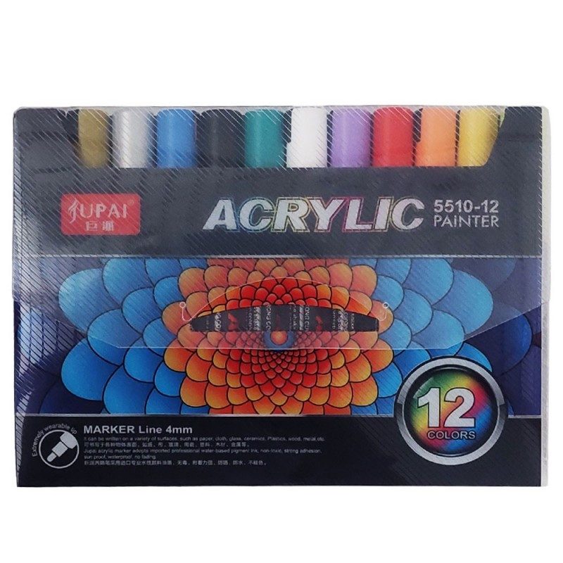 Маркер акрилен 12 цв. 4мм линия ACRYLIC PAINT UPAI