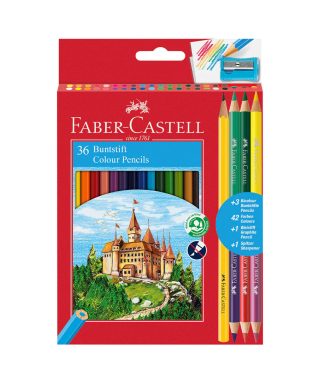 Цветни моливи Faber-Castell 36 цвята + 3 двувърхи + 1 допълнителен цвят, с острилка