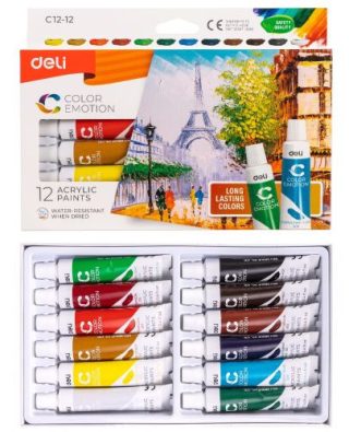 Акрилни бои Deli Acrilic EC12-12 12 цвята 12 мл