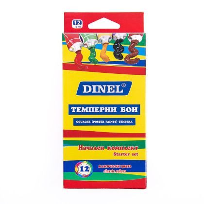 Темперни бои в тубичка Dinel 12 цвята, 6 мл.