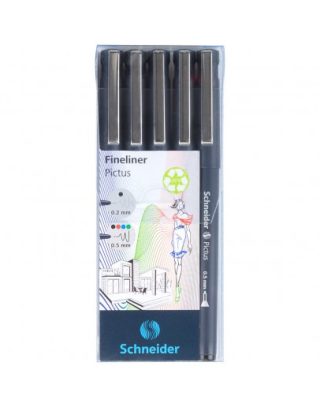Тънкописец Schneider Pictus, комплект 5 броя, 0.2 черен и 0.5 черен, червен, син, зелен