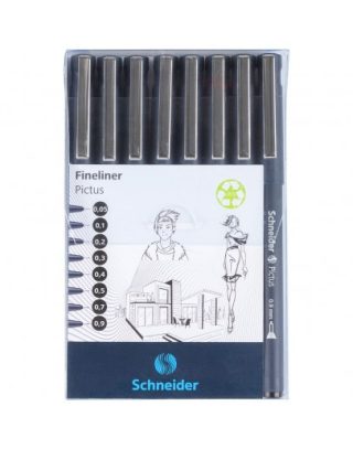 Тънкописец Schneider Pictus черен, комплект 8 броя, (по 1 брой от всички размери)