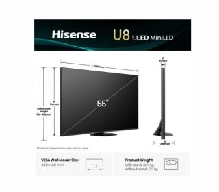 Телевизор Hisense 55" U8Q 4K Ultra HD 3840x2160, Mini Led Pro
