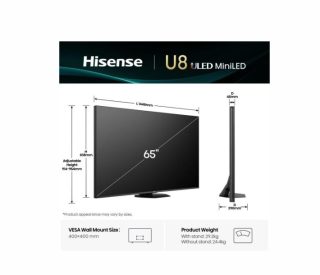 Телевизор Hisense 65" U8Q 4K Ultra HD 3840x2160, Mini Led Pro