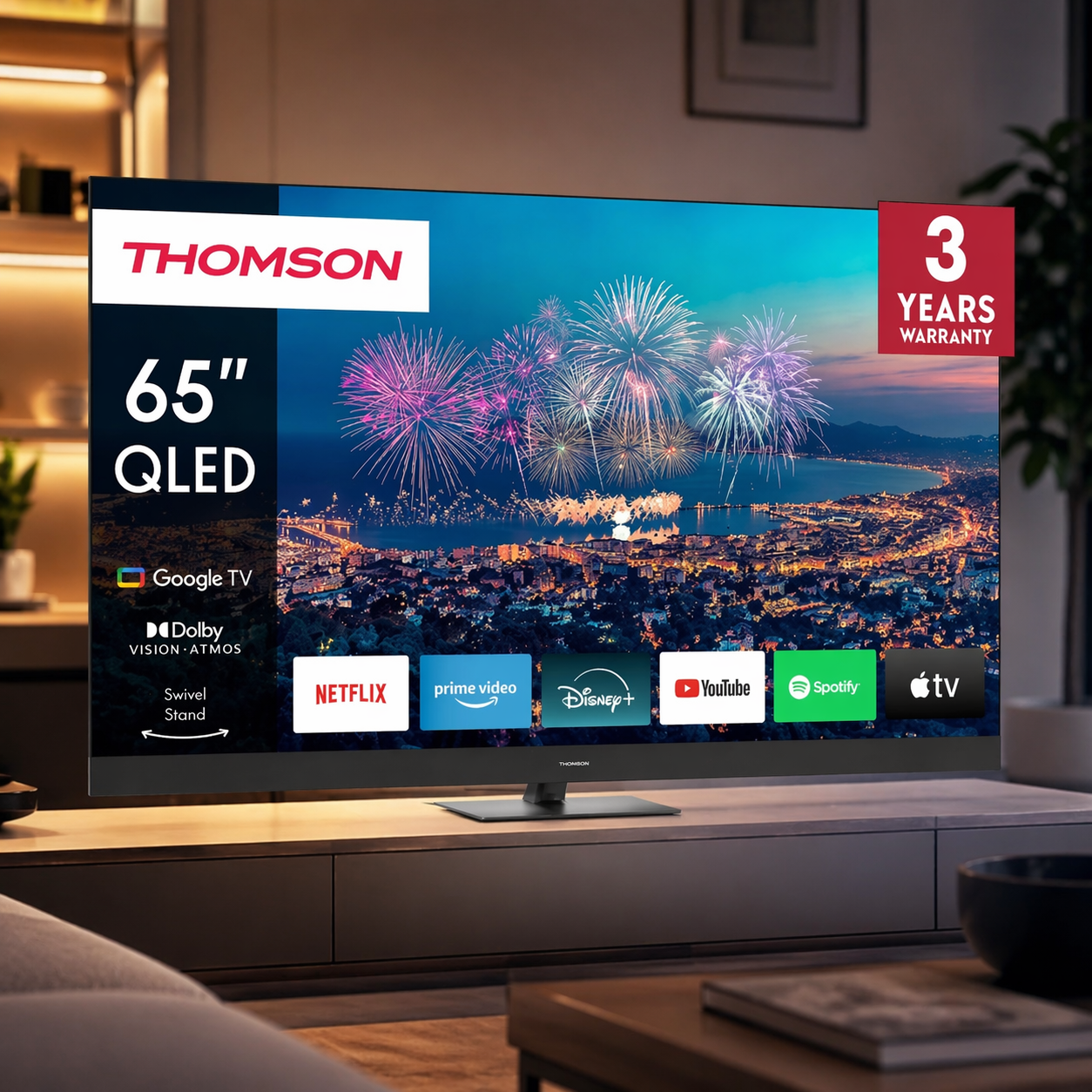Телевизор Thomson Smart QLED Plus TV 65" Google TV, 3840 x 2160