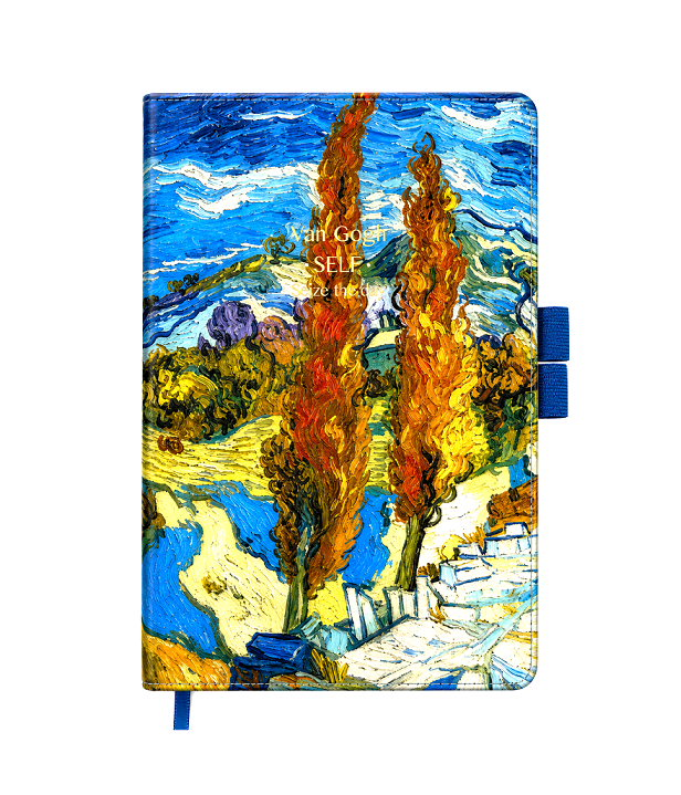 Тефтер с ластик за химикал 11/16 см Van Gogh - Two Poplars on a Hill - 6500-8